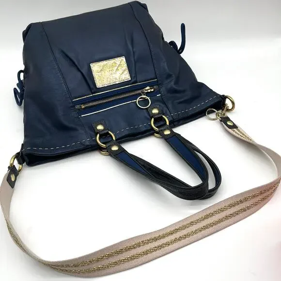 Coach Poppy Leather Tote Bag, Blue, Cinched Sides - Picture 3 of 11